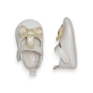 Laura Ashley Baby Girls White Patent PU Leather Glitter Bow Mary Janes Size 2